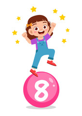 happy cute little kid study math number