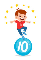 happy cute little kid study math number