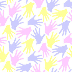 Obraz na płótnie Canvas Seamless pattern with palm prints. Symbol of racial and national equality, friendship, happy childhood, world peace, unity of peoples and globalization