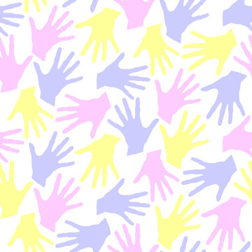 Seamless pattern with palm prints. Symbol of racial and national equality, friendship, happy childhood, world peace, unity of peoples and globalization © Iuliia