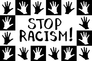 Stop racism - vector lettering doodle handwritten on theme of antiracism, protesting against racial inequality and revolutionary design. For flyers, stickers, posters