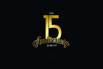 15 years anniversary celebration logotype. anniversary logo with golden color isolated on black background - Vector