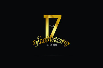 17 years anniversary celebration logotype. anniversary logo with golden color isolated on black background - Vector