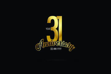 31 years anniversary celebration logotype. anniversary logo with golden color isolated on black background - Vector