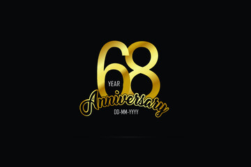 68 years anniversary celebration logotype. anniversary logo with golden color isolated on black background - Vector