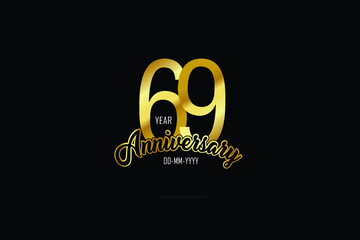 69 years anniversary celebration logotype. anniversary logo with golden color isolated on black background - Vector