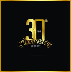 30 years anniversary celebration logotype. anniversary logo with golden color isolated on black background - Vector