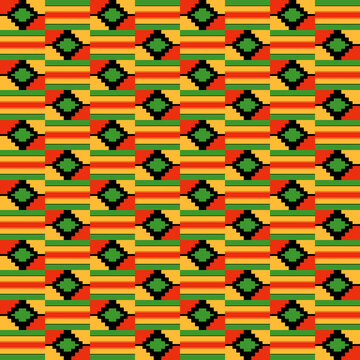 Kente Cloth Seamless Pattern - Colorful Kente Style Fabric Design For Kwanzaa