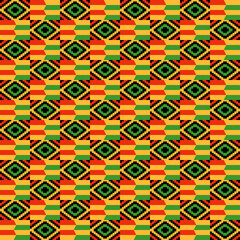 Kente Cloth Seamless Pattern - Colorful kente style fabric design for Kwanzaa - 359587248