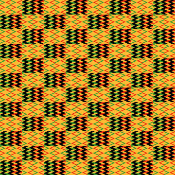 Kente Cloth Seamless Pattern - Colorful Kente Style Fabric Design For Kwanzaa