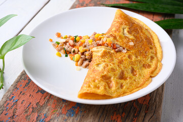 Stuffed omelette, Omelet with vegetable salad