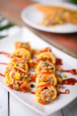 Stuffed omelette, Omelet with vegetable salad