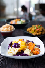 Stir-fried Mixed Vegetables carrot , cabbage and pineapple.
