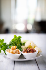 Nam prik or chili paste with boiled various vegetables,Thai food