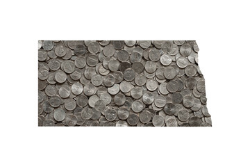 North Dakota State Map Outline and Piles of Silver Nickels, Money Concept