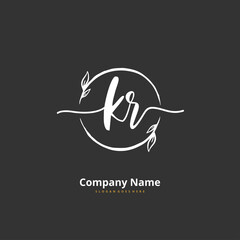 K R KR Initial handwriting and signature logo design with circle. Beautiful design handwritten logo for fashion, team, wedding, luxury logo.