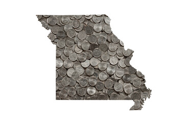 Missouri State Map Outline and Piles of Nickels, Money Concept