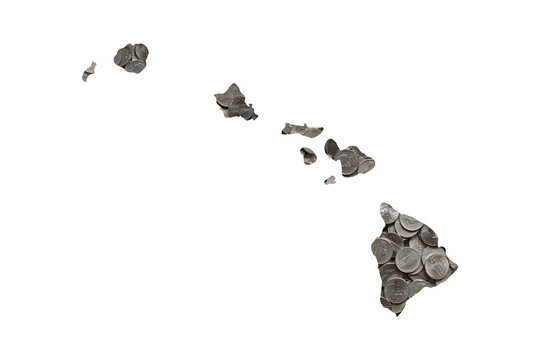 Hawaii State Map Outline with Piles of Nickels, Money Concept