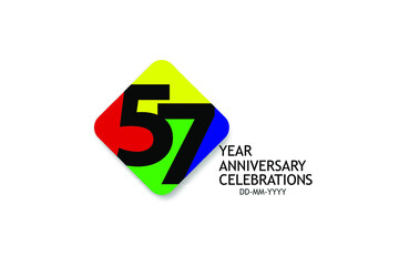 57 year anniversary Billboard Style, minimalist logo years, jubilee 4 colors Black, red, yellow, green and purple, greeting card. invitation - Vector