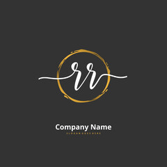 R RR Initial handwriting and signature logo design with circle. Beautiful design handwritten logo for fashion, team, wedding, luxury logo.