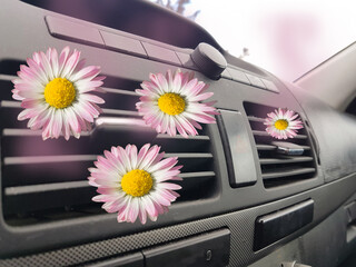 car air conductors perfume  flowers on  aircondition inside ventilator backround