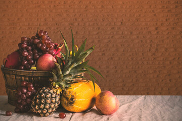 fruit basket on the table.