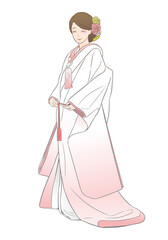神前結婚式を挙げる夫婦のベクターイラストセット 紋付羽織袴 色打掛 洋髪 角隠し Asia Wall Mural As 二本杉