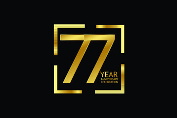 77 year anniversary celebration logotype. anniversary logo with golden and light white color isolated on black background, vector design for celebration, invitation and greeting card-Vector