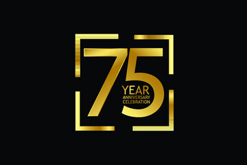 75 year anniversary celebration logotype. anniversary logo with golden and light white color isolated on black background, vector design for celebration, invitation and greeting card-Vector