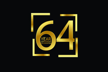 64 year anniversary celebration logotype. anniversary logo with golden and light white color isolated on black background, vector design for celebration, invitation and greeting card-Vector