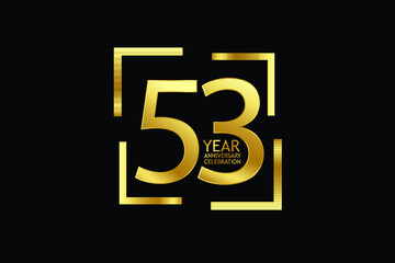 53 year anniversary celebration logotype. anniversary logo with golden and light white color isolated on black background, vector design for celebration, invitation and greeting card-Vector