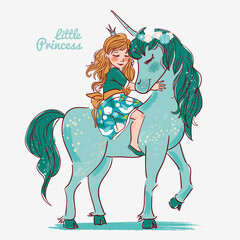 Cute princess girl with unicorn