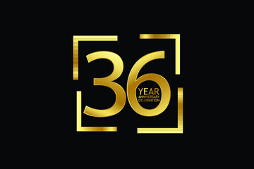 36 year anniversary celebration logotype. anniversary logo with golden and light white color isolated on black background, vector design for celebration, invitation and greeting card-Vector