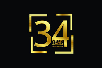 34 year anniversary celebration logotype. anniversary logo with golden and light white color isolated on black background, vector design for celebration, invitation and greeting card-Vector