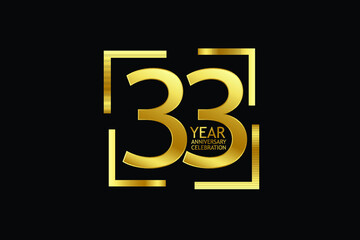 33 year anniversary celebration logotype. anniversary logo with golden and light white color isolated on black background, vector design for celebration, invitation and greeting card-Vector