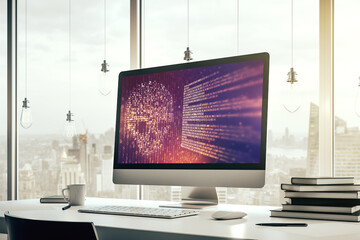 Creative code skull sketch on modern laptop monitor, theft of personal data and malware concept. 3D Rendering
