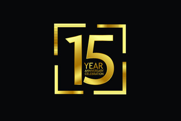 15 year anniversary celebration logotype. anniversary logo with golden and light white color isolated on black background, vector design for celebration, invitation and greeting card-Vector