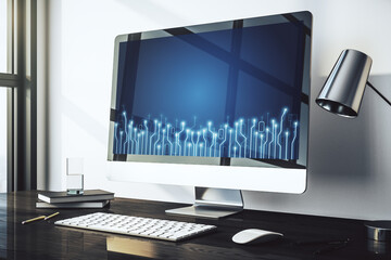 Creative concept of microscheme illustration on modern laptop screen. Big data and database concept. 3D Rendering