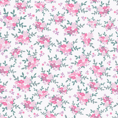 Obraz na płótnie Canvas Beautiful pink floral seamless pattern with Scandinavian bouquet on white background. 