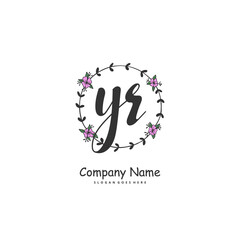 Fototapeta premium Y R YR Initial handwriting and signature logo design with circle. Beautiful design handwritten logo for fashion, team, wedding, luxury logo.