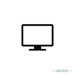 Monitor PC, Icon computer screen flat style on white background, stylish vector illustration for web design