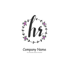 H R HR Initial handwriting and signature logo design with circle. Beautiful design handwritten logo for fashion, team, wedding, luxury logo.