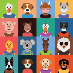 Duck, Dog, Cow, Cat, Pig, Mouse, Chicken, koala, horse, sheep vector icons