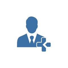 Man and plus. Connect a specialist to work. Vector icon isolated on white background.