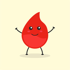 Cute Flat Cartoon Blood Drop Illustration. Vector illustration of cute blood with a smiling expression. Cute blood droplet mascot design