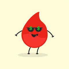 Cute Flat Cartoon Blood Drop Illustration. Vector illustration of cute blood with a smiling expression. Cute blood droplet mascot design