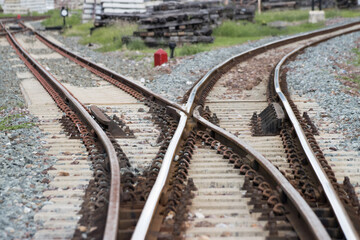 Fototapeta na wymiar Iron rusty Railway tracks railroad for Trains