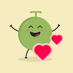 Cute Flat Cartoon Melon Illustration. Vector illustration of cute Melon with a smiling expression. Cute Melon mascot design