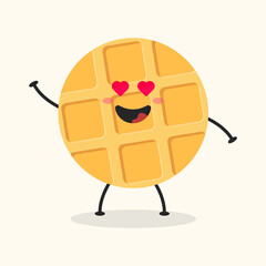 Cute Flat Cartoon Waffle Illustration. Vector illustration of cute Waffle with a smiling expression. Cute Waffle mascot design