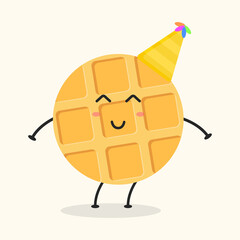 Cute Flat Cartoon Waffle Illustration. Vector illustration of cute Waffle with a smiling expression. Cute Waffle mascot design